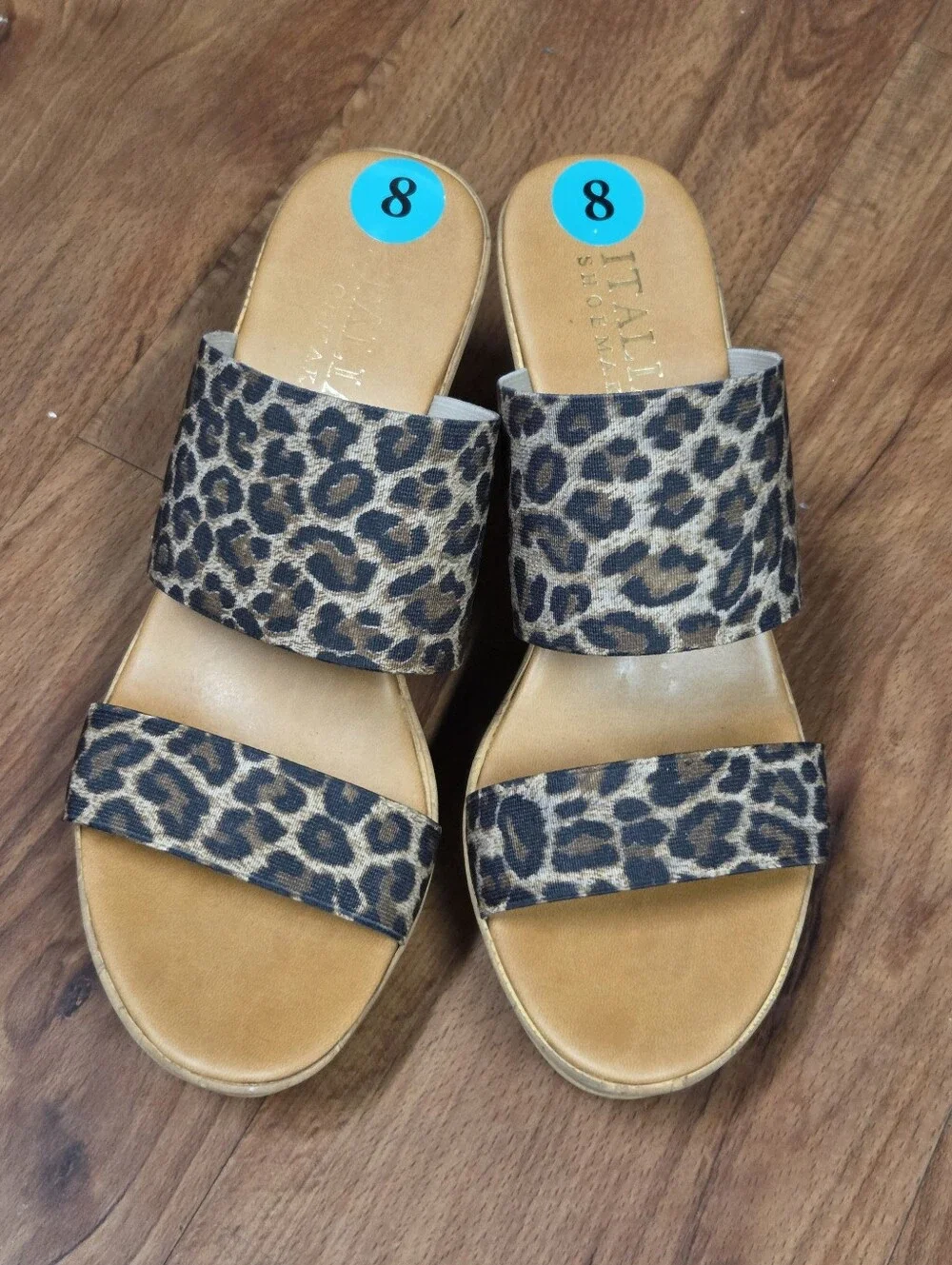 Italian Shoemakers Leopard-Print Double Strap Wedge Sandal - Tan/Black